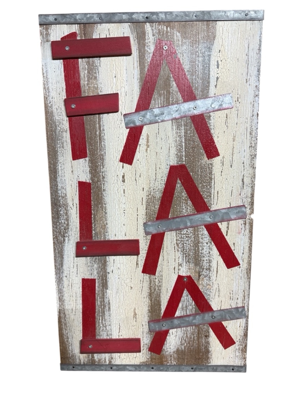 Rustic FA LA LA' Wooden Wall Sign - Red Lettering